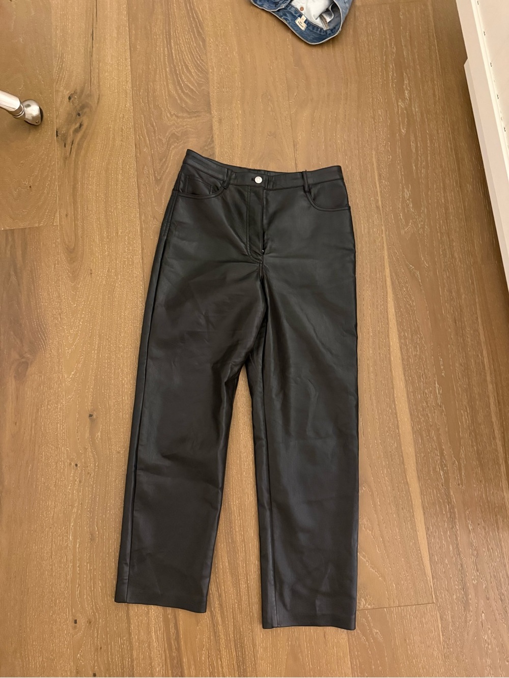 Aritzia Black Faux Leather Straight-Leg Pants